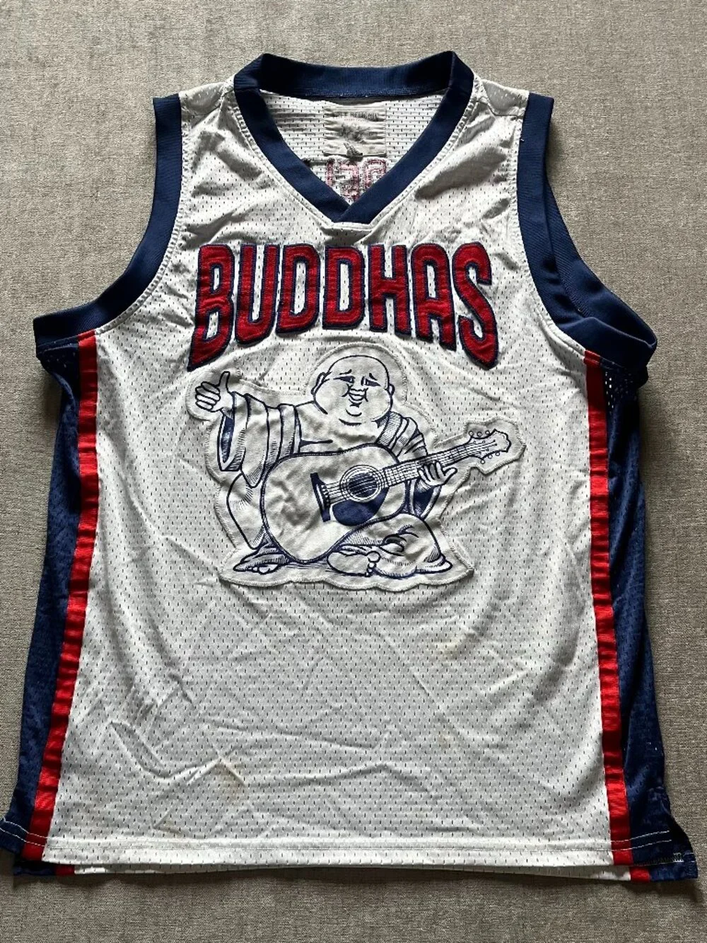 True Religion Basketball Jersey Men L White Blue World Tour Tank Sleeveless